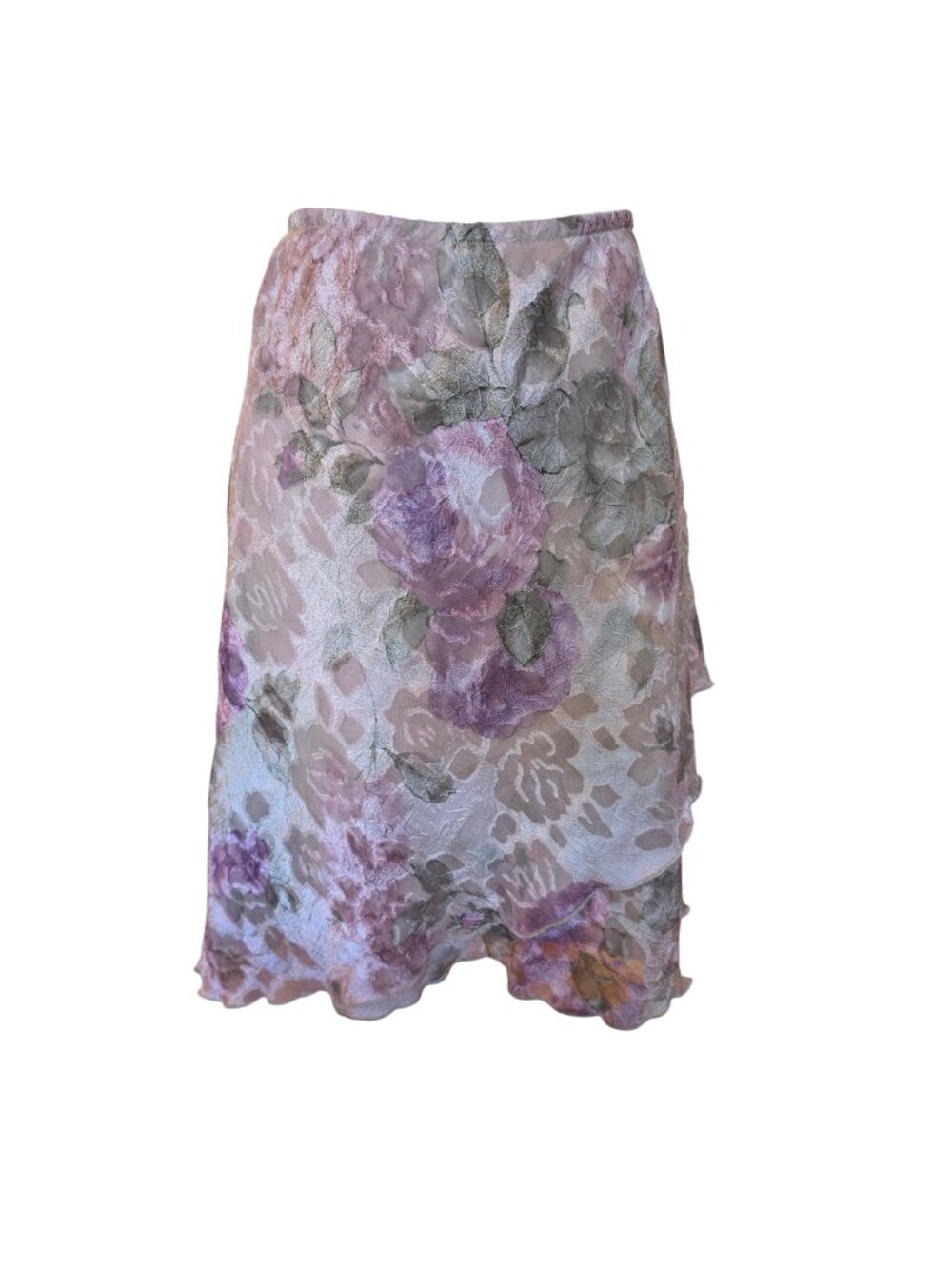 Vintage Floral Asymmetric Tiered Faux Wrap Midi Skirt Sz 16 Lined Cottagecore Ro